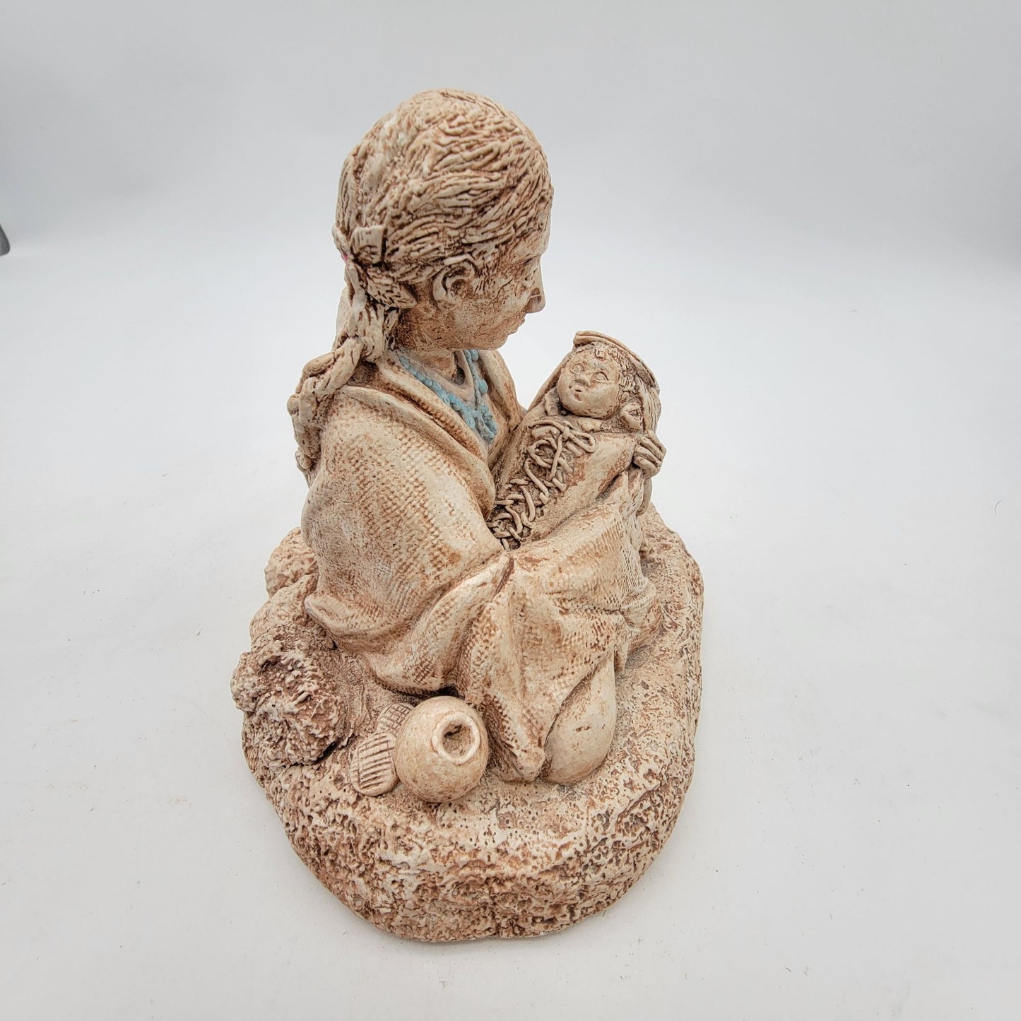 Navajo Elder With Child Sculpture By Lynette Carroll