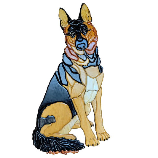 Vintage Life-size Signed Intarsia Wood German Shepherd Wall Art