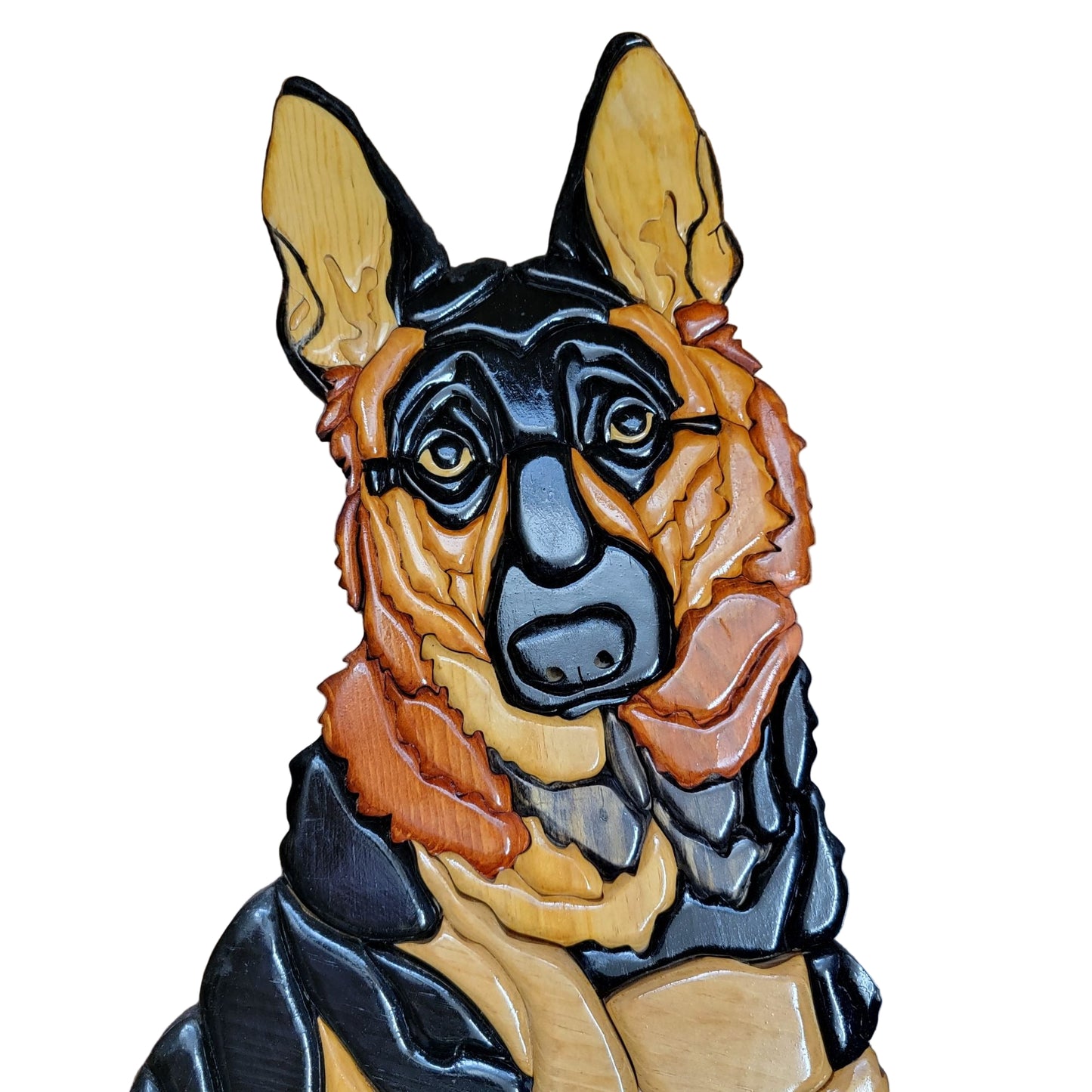 Vintage Life-size Signed Intarsia Wood German Shepherd Wall Art