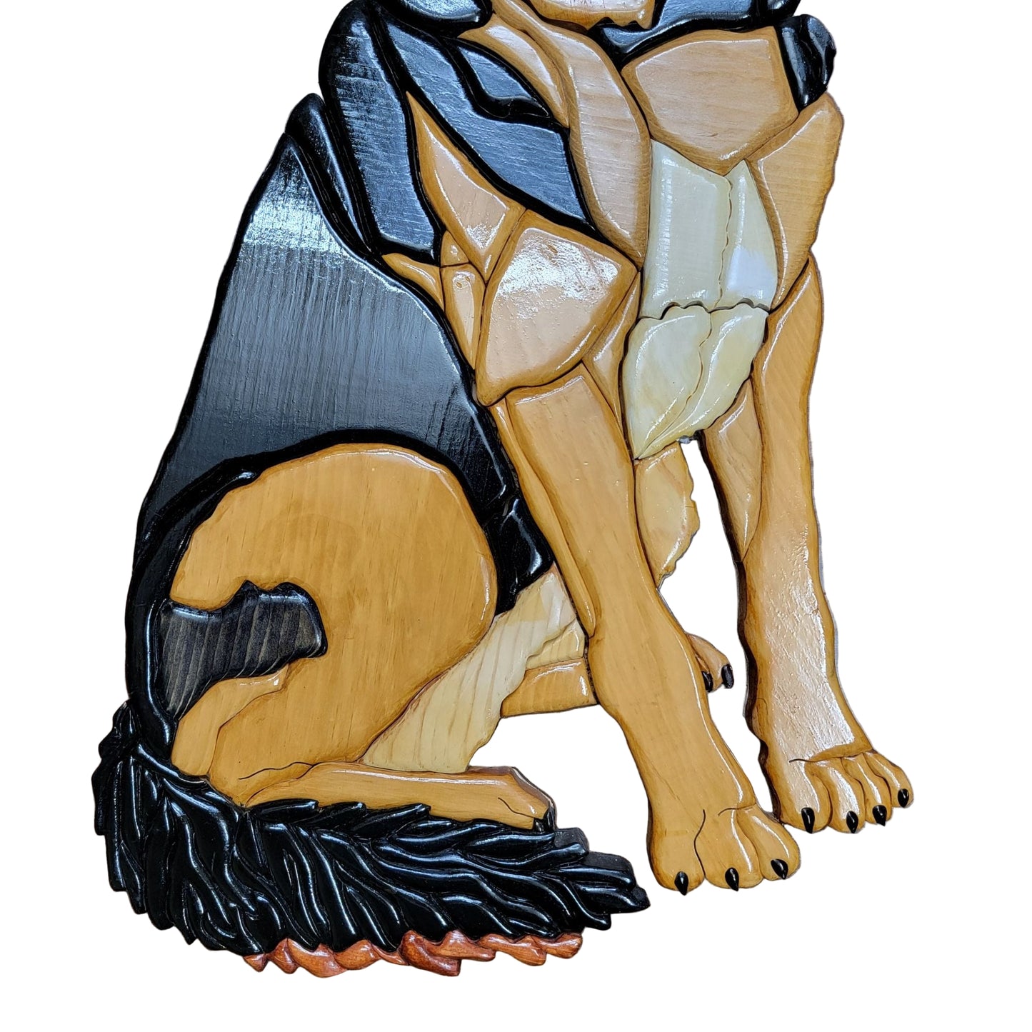 Vintage Life-size Signed Intarsia Wood German Shepherd Wall Art