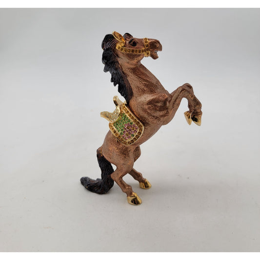 Object d'Art Form Rearing Horse Trinket Box With Enamel & Rhinestones