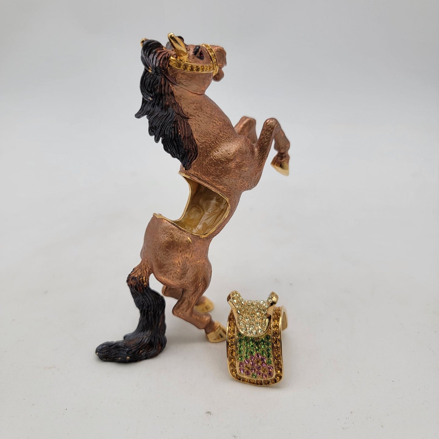Object d'Art Form Rearing Horse Trinket Box With Enamel & Rhinestones