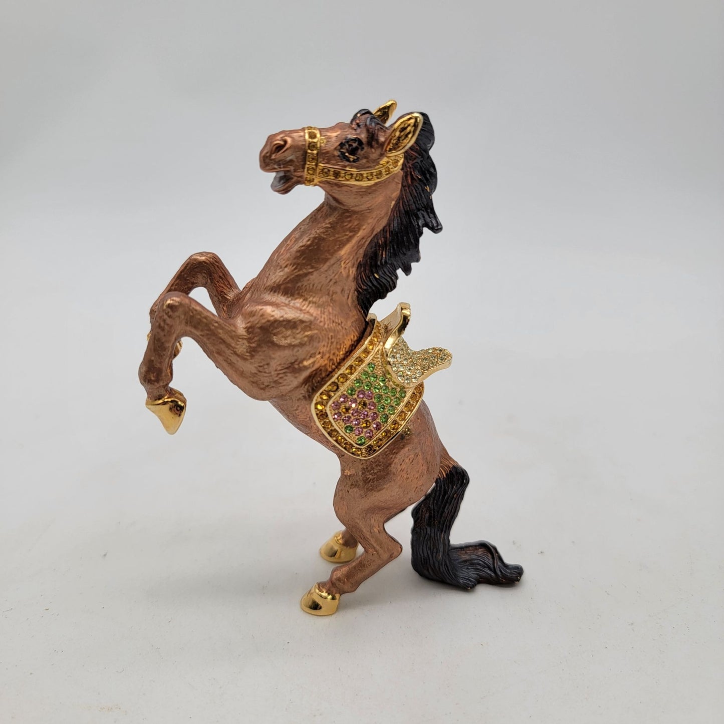 Object d'Art Form Rearing Horse Trinket Box With Enamel & Rhinestones