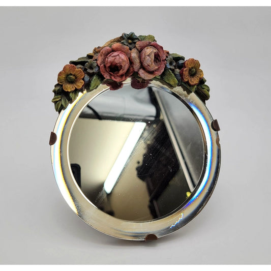 Antique Barbola Vanity Dresser Mirror With Flowers