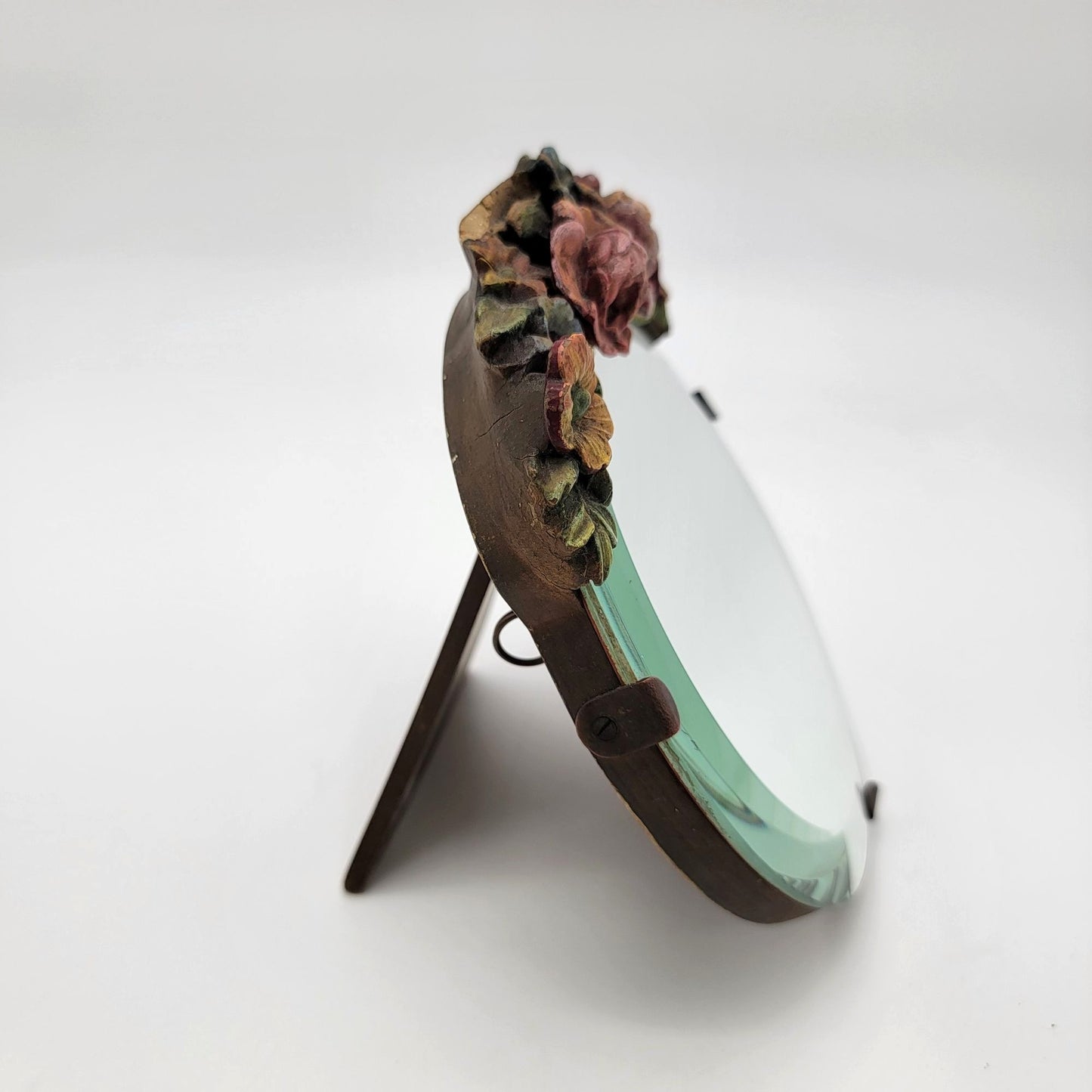 Antique Barbola Vanity Dresser Mirror With Flowers