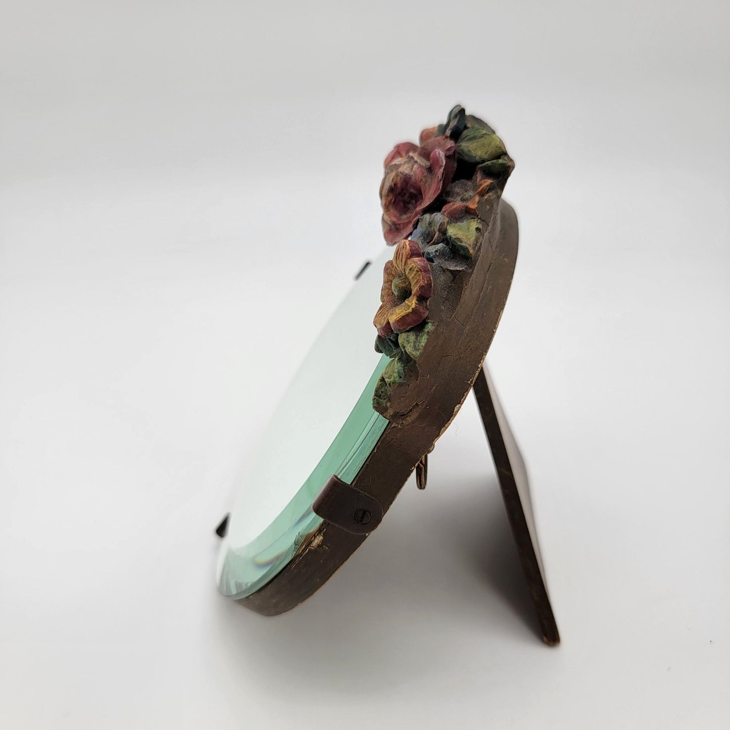 Antique Barbola Vanity Dresser Mirror With Flowers