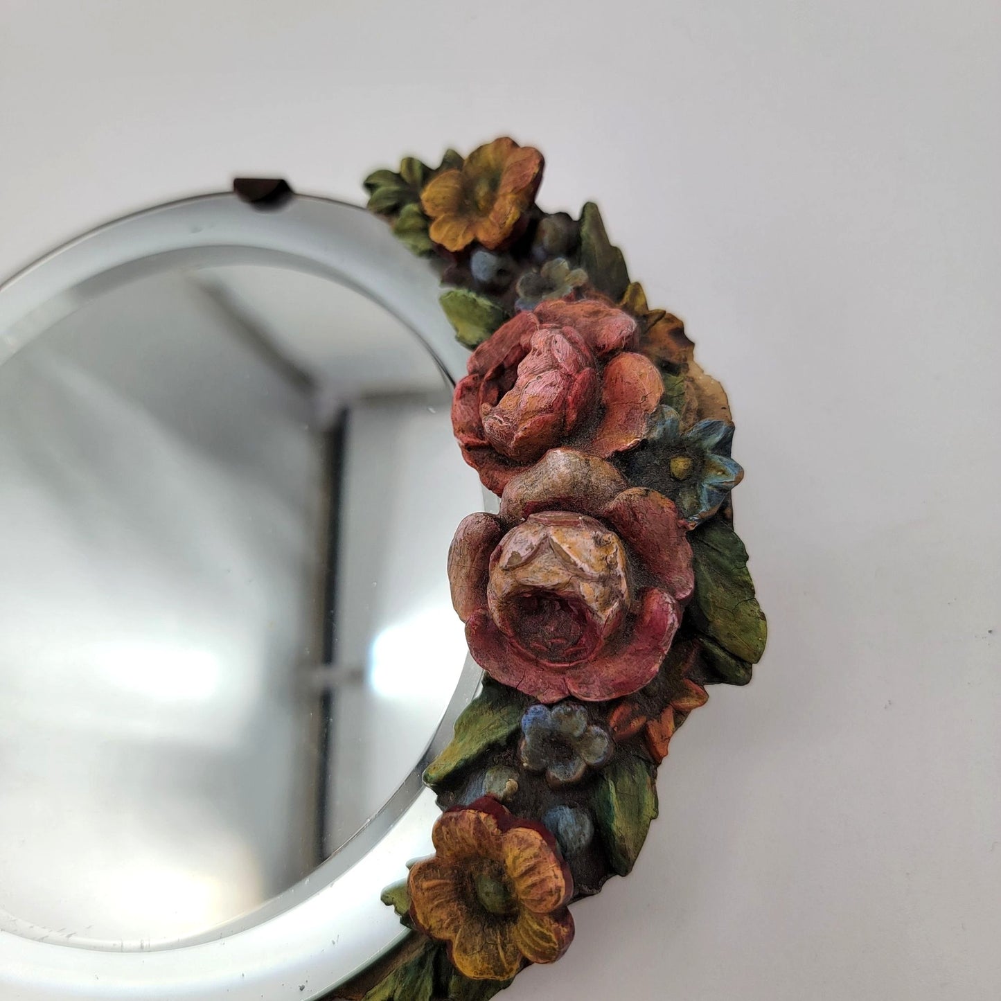 Antique Barbola Vanity Dresser Mirror With Flowers