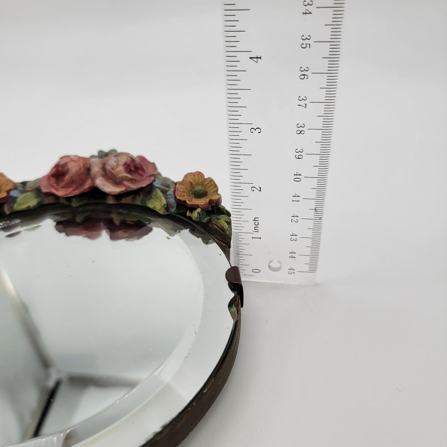 Antique Barbola Vanity Dresser Mirror With Flowers
