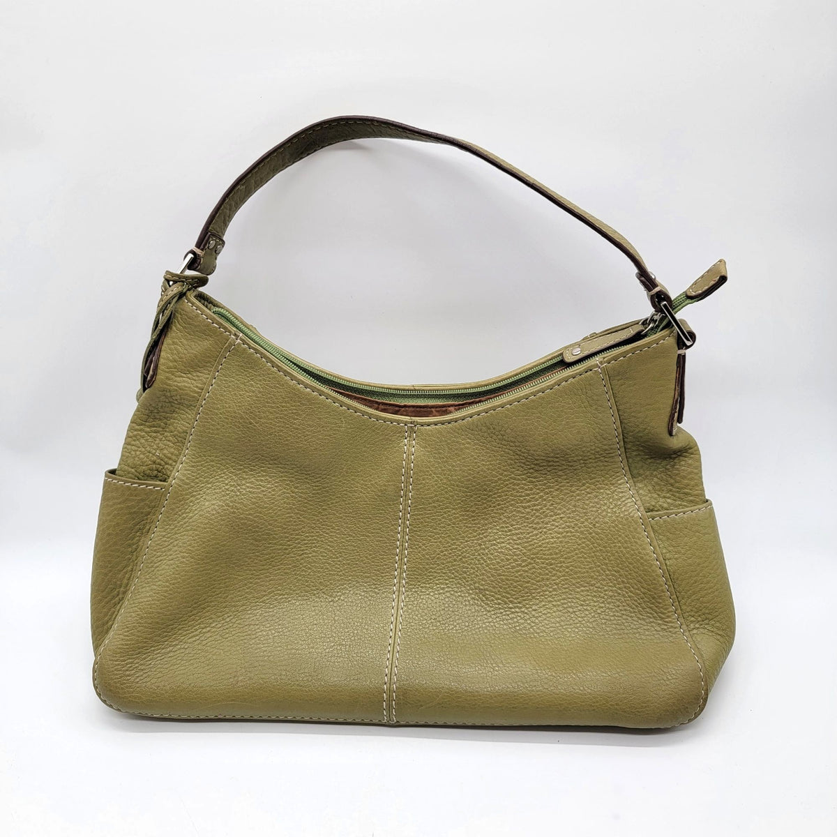 Vintage Fossil 1954 Avocado Green Pebbled Leather Hobo Shoulder Bag Purse
