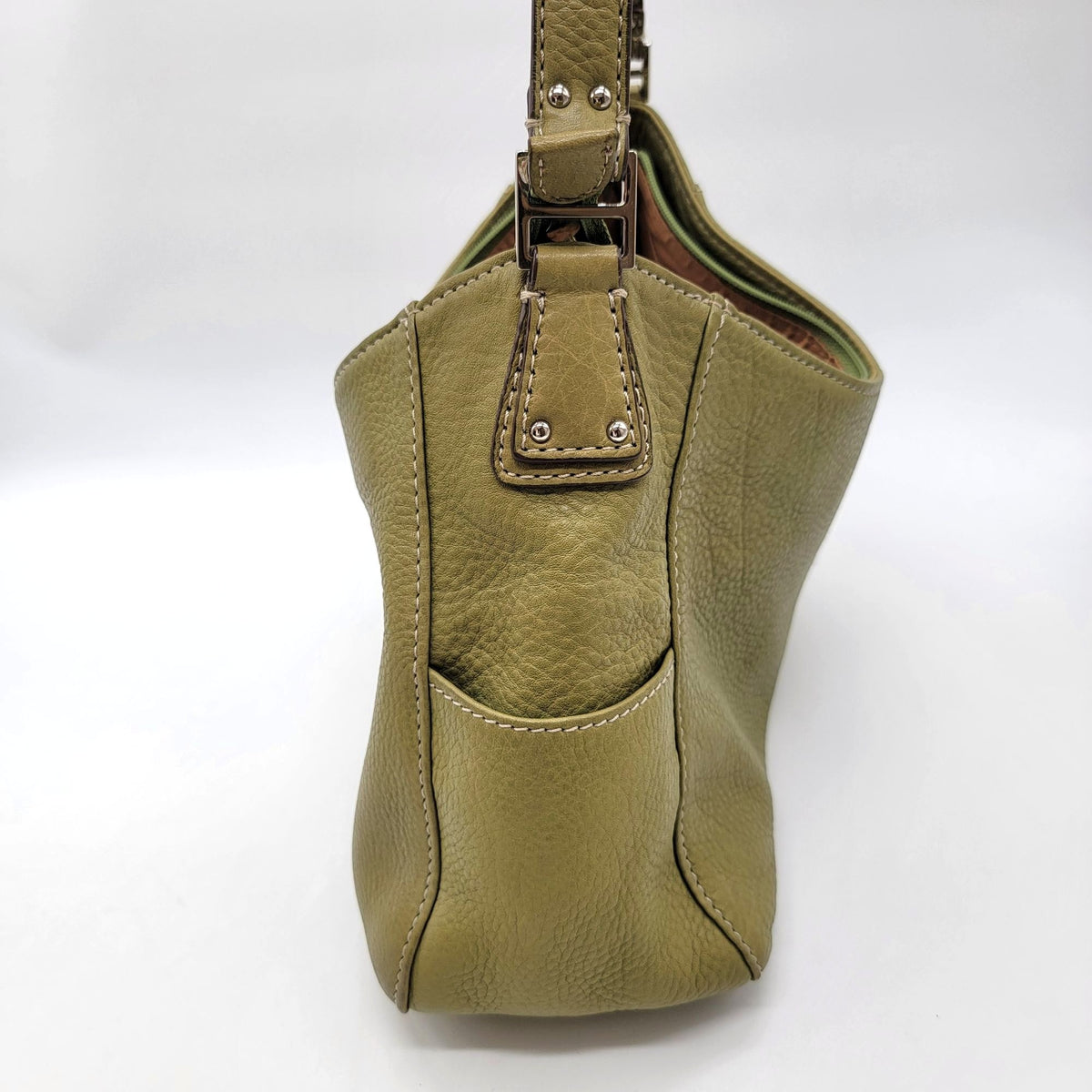 Vintage Fossil 1954 Avocado Green Pebbled Leather Hobo Shoulder Bag Purse
