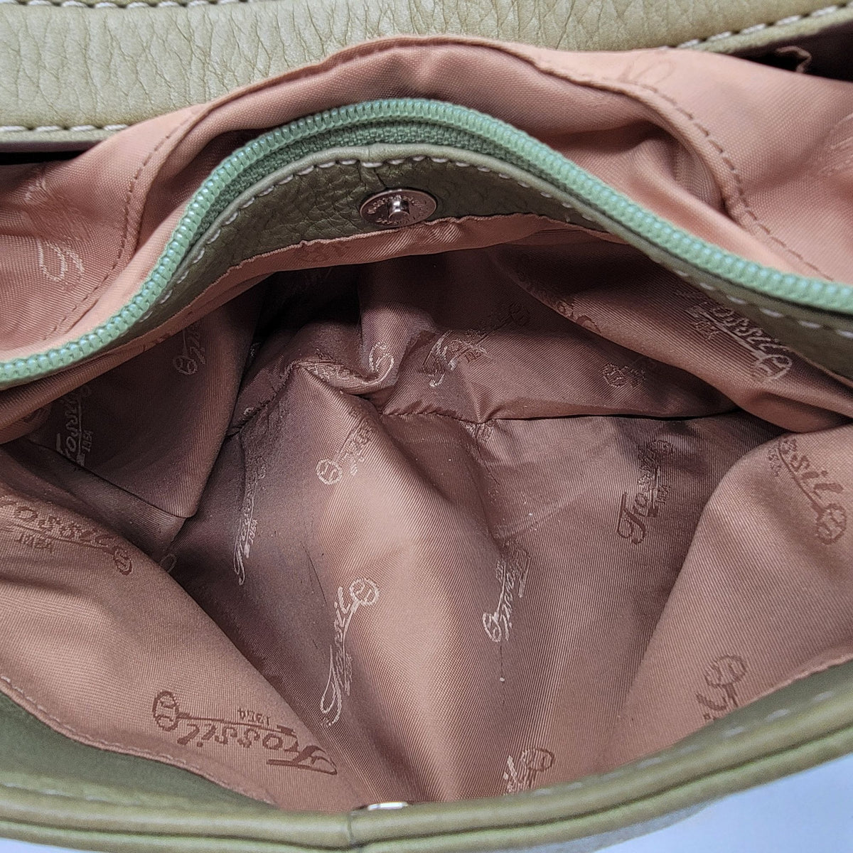 Vintage Fossil 1954 Avocado Green Pebbled Leather Hobo Shoulder Bag Purse