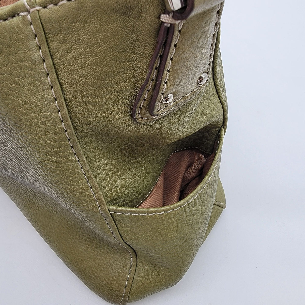 Vintage Fossil 1954 Avocado Green Pebbled Leather Hobo Shoulder Bag Purse