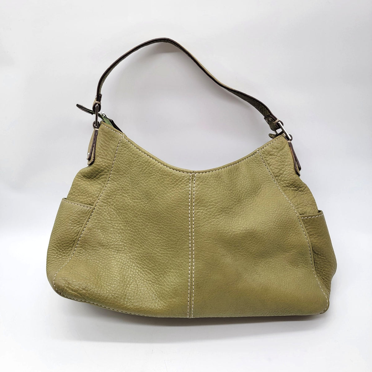 Vintage Fossil 1954 Avocado Green Pebbled Leather Hobo Shoulder Bag Purse