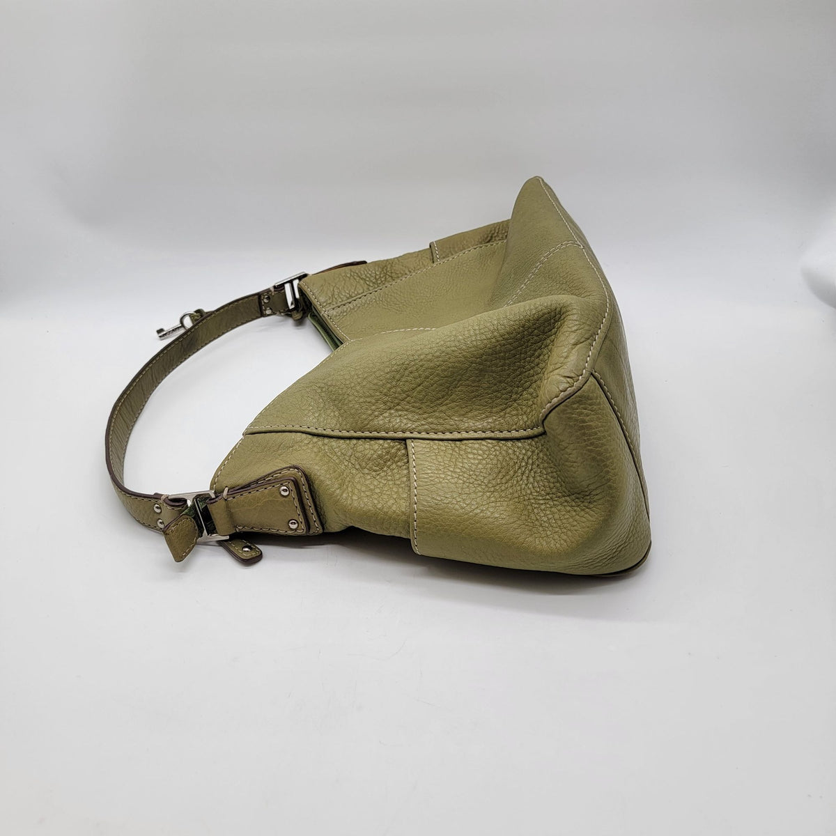 Vintage Fossil 1954 Avocado Green Pebbled Leather Hobo Shoulder Bag Purse