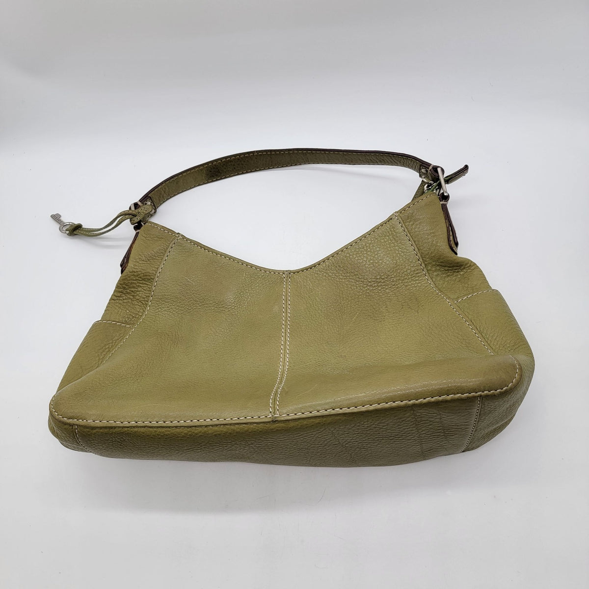 Vintage Fossil 1954 Avocado Green Pebbled Leather Hobo Shoulder Bag Purse