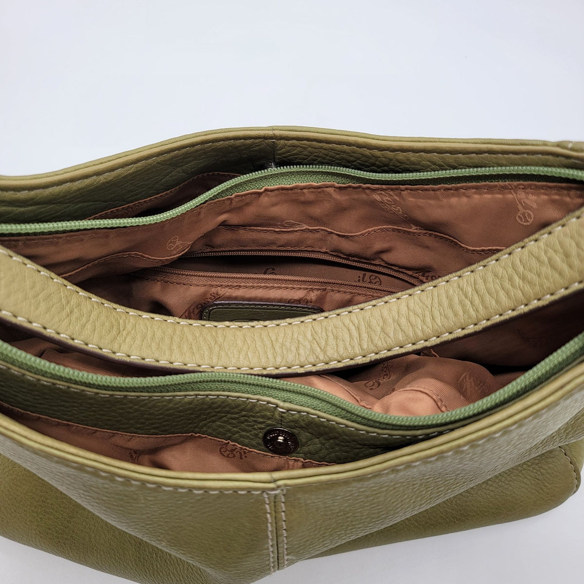 Vintage Fossil 1954 Avocado Green Pebbled Leather Hobo Shoulder Bag Purse