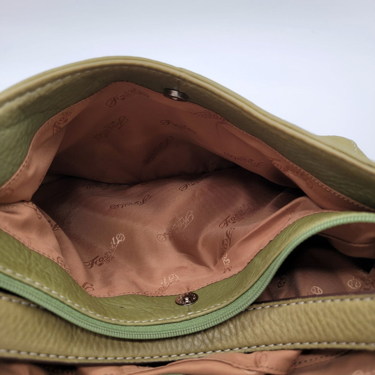 Vintage Fossil 1954 Avocado Green Pebbled Leather Hobo Shoulder Bag Purse