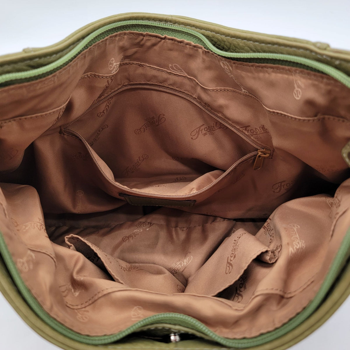 Vintage Fossil 1954 Avocado Green Pebbled Leather Hobo Shoulder Bag Purse