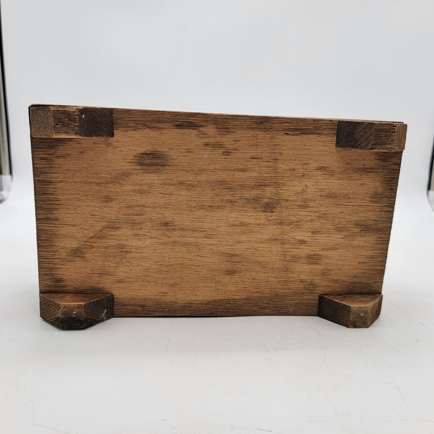 Vintage Wooden Jewelry Box With Floral Ceramic Tile Inlay