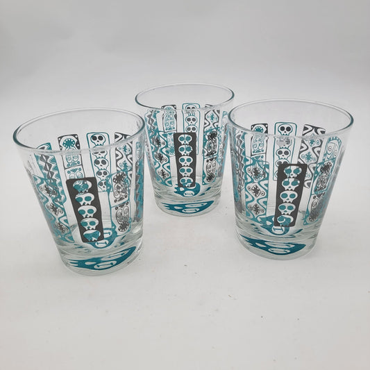 Set Of 3 Vintage Tiki Glasses Blue Totem Design