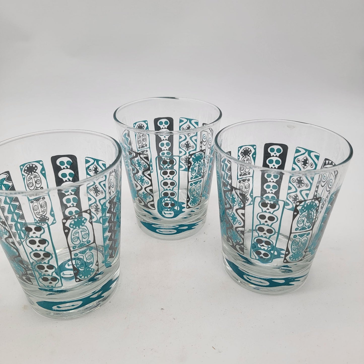 Set Of 3 Vintage Tiki Glasses Blue Totem Design
