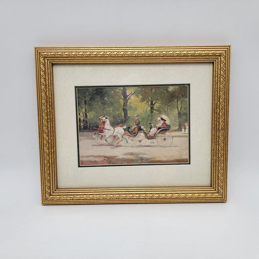 Vintage Horse & Carriage Scene Print In Ornate Gold Frame By Britts Prints