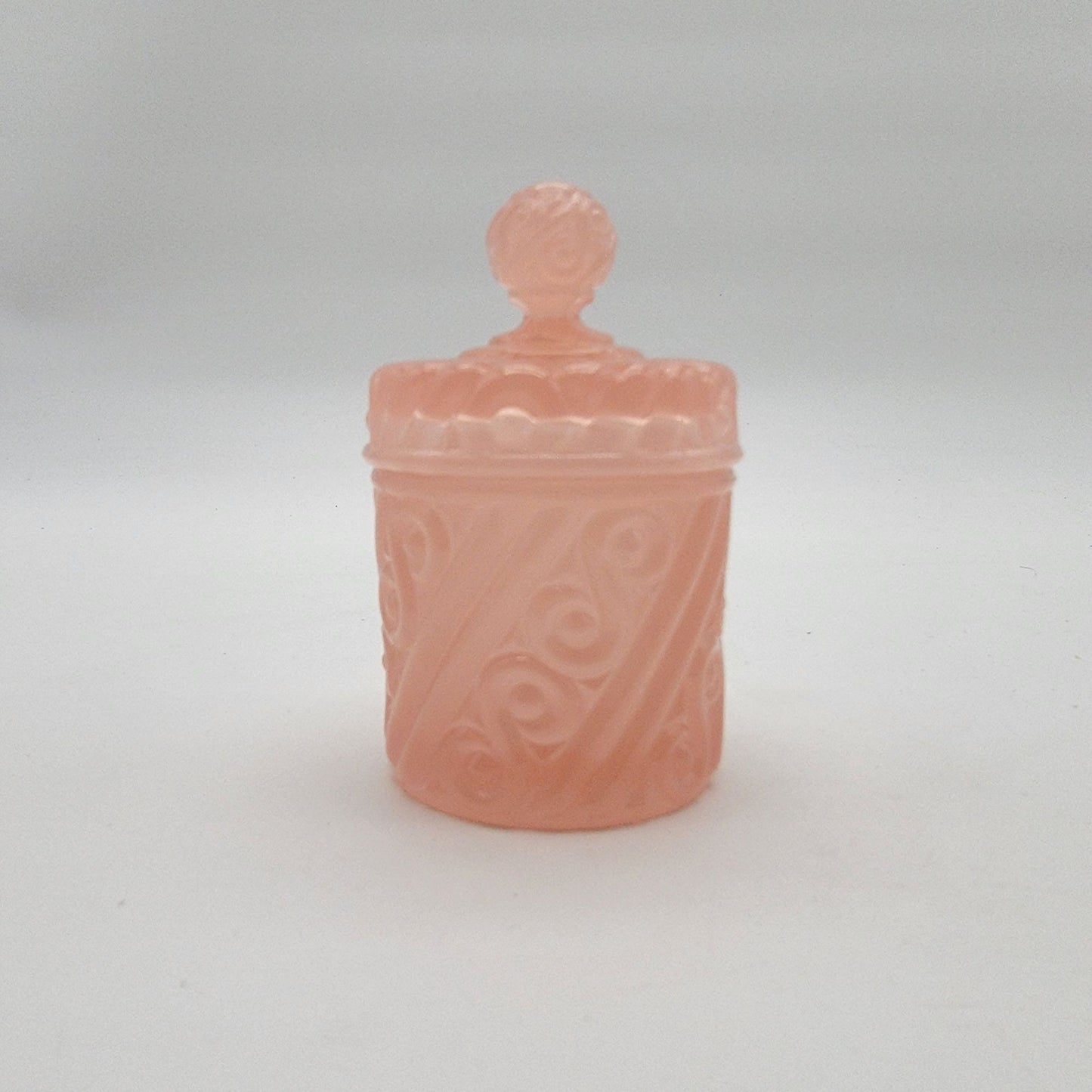 Portieux Vallerysthal French Pink Opaline Glass Covered Jar Suisse Pattern