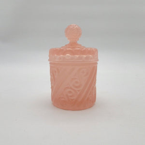 Portieux Vallerysthal French Pink Opaline Glass Covered Jar Suisse Pattern