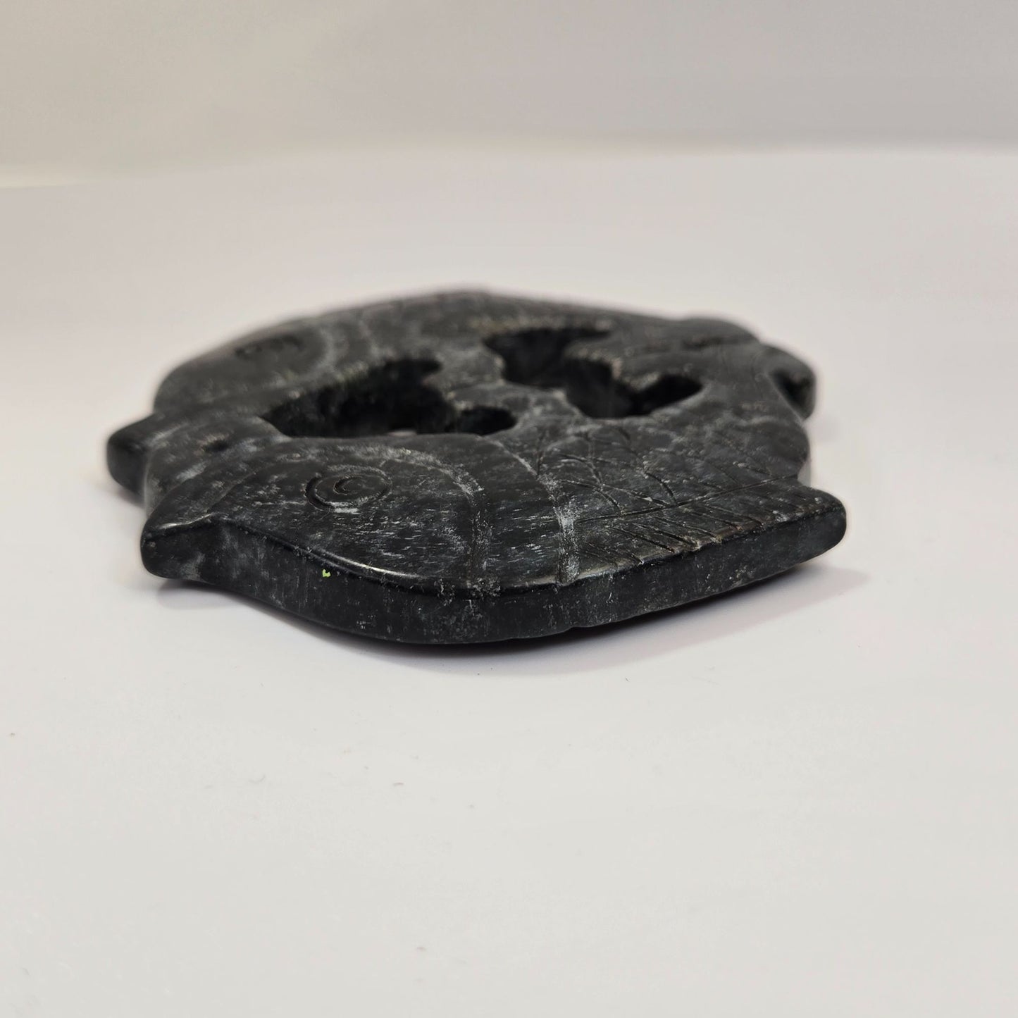Vintage Carved Black Nephrite Jade Double Koi Pendant
