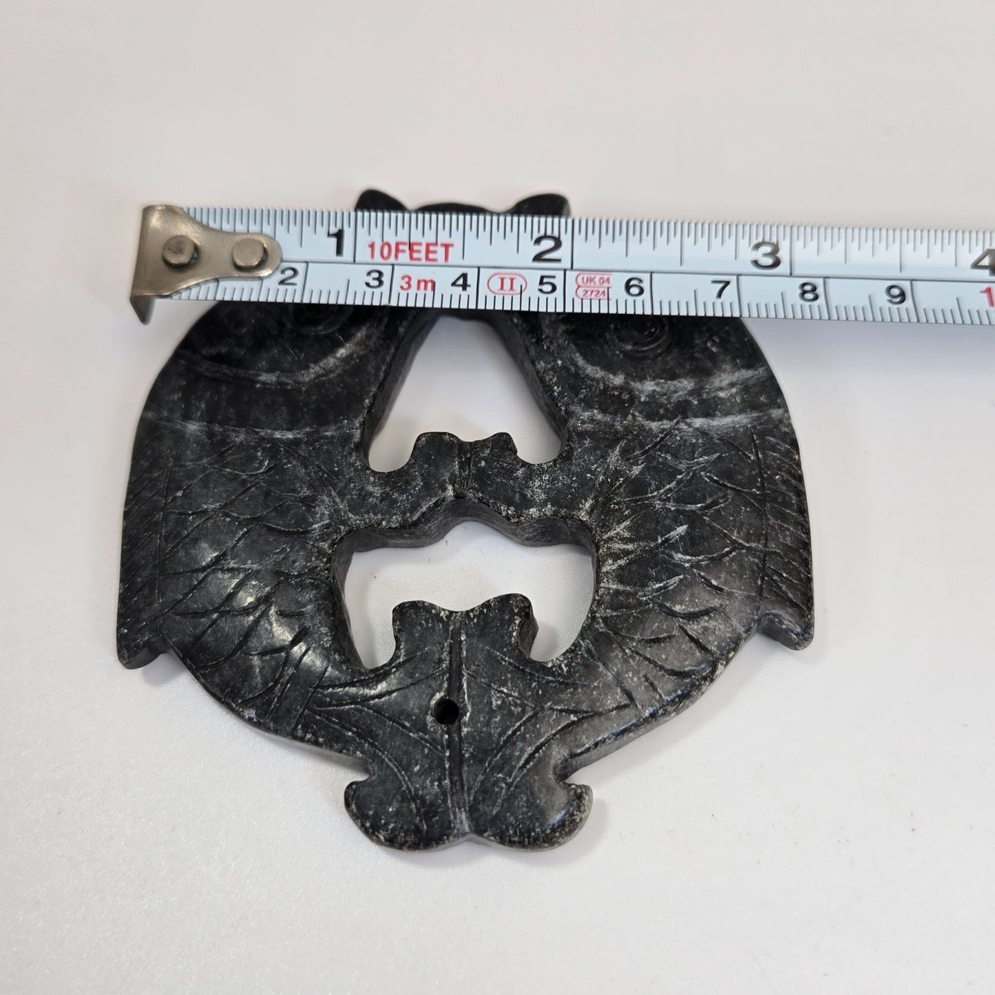 Vintage Carved Black Nephrite Jade Double Koi Pendant