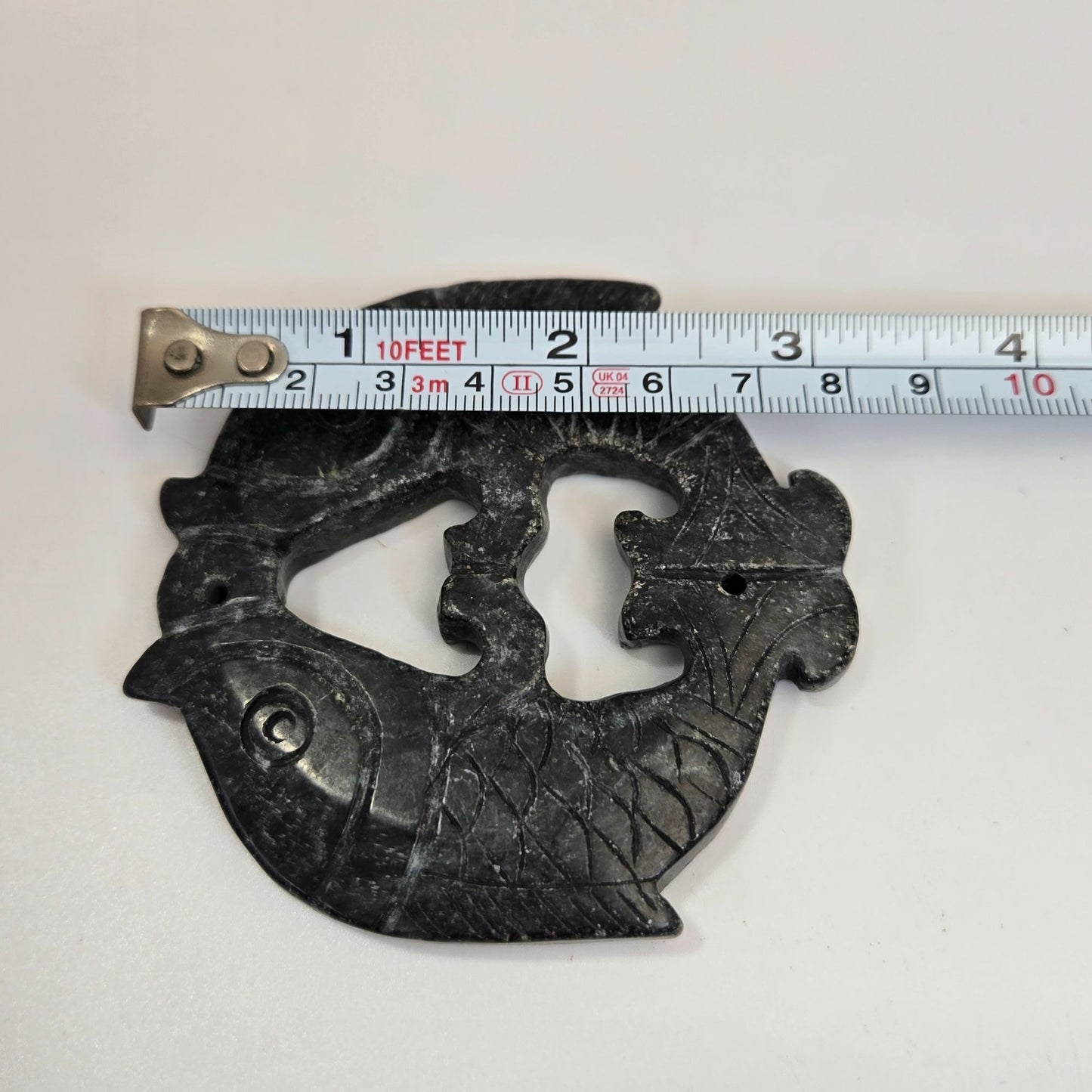 Vintage Carved Black Nephrite Jade Double Koi Pendant