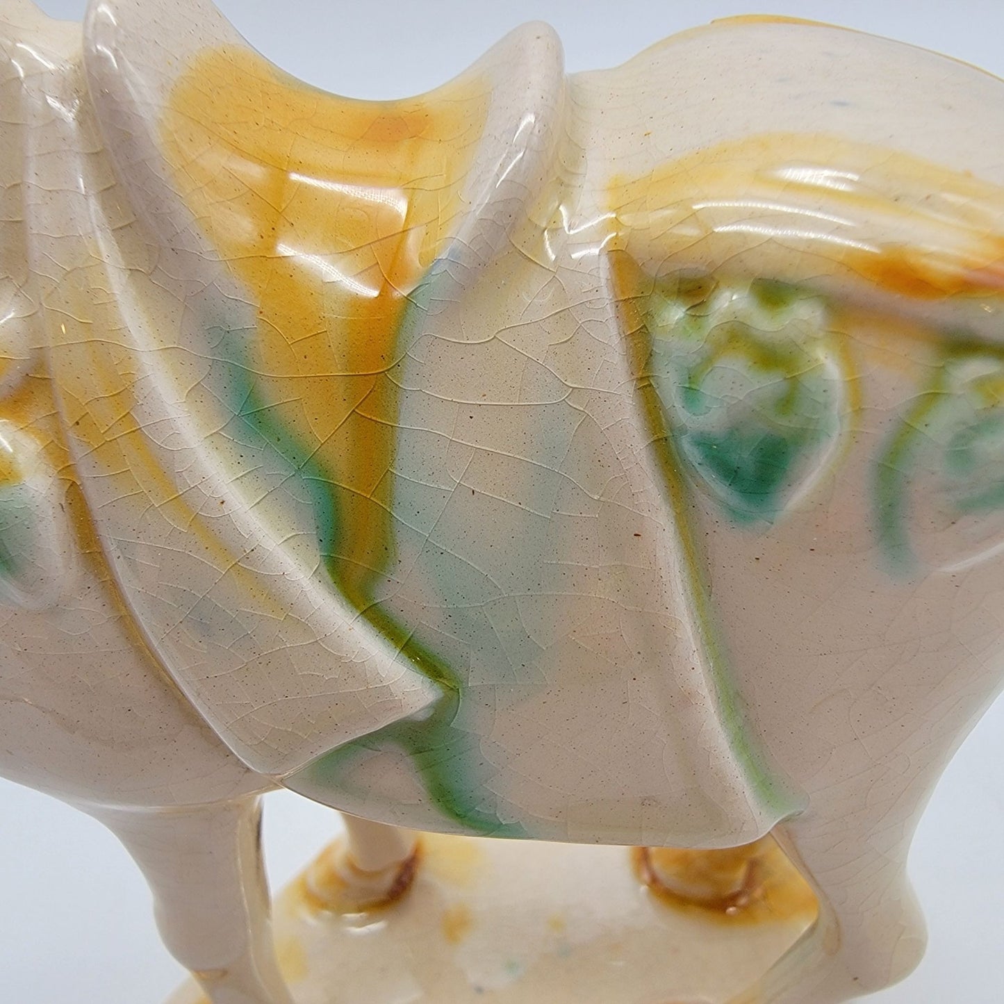 Vintage Tang Dynasty Reproduction Sancai Glazed War Horse Figurine  Repaired