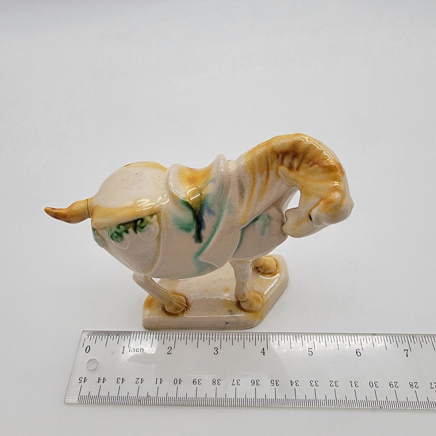 Vintage Tang Dynasty Reproduction Sancai Glazed War Horse Figurine  Repaired