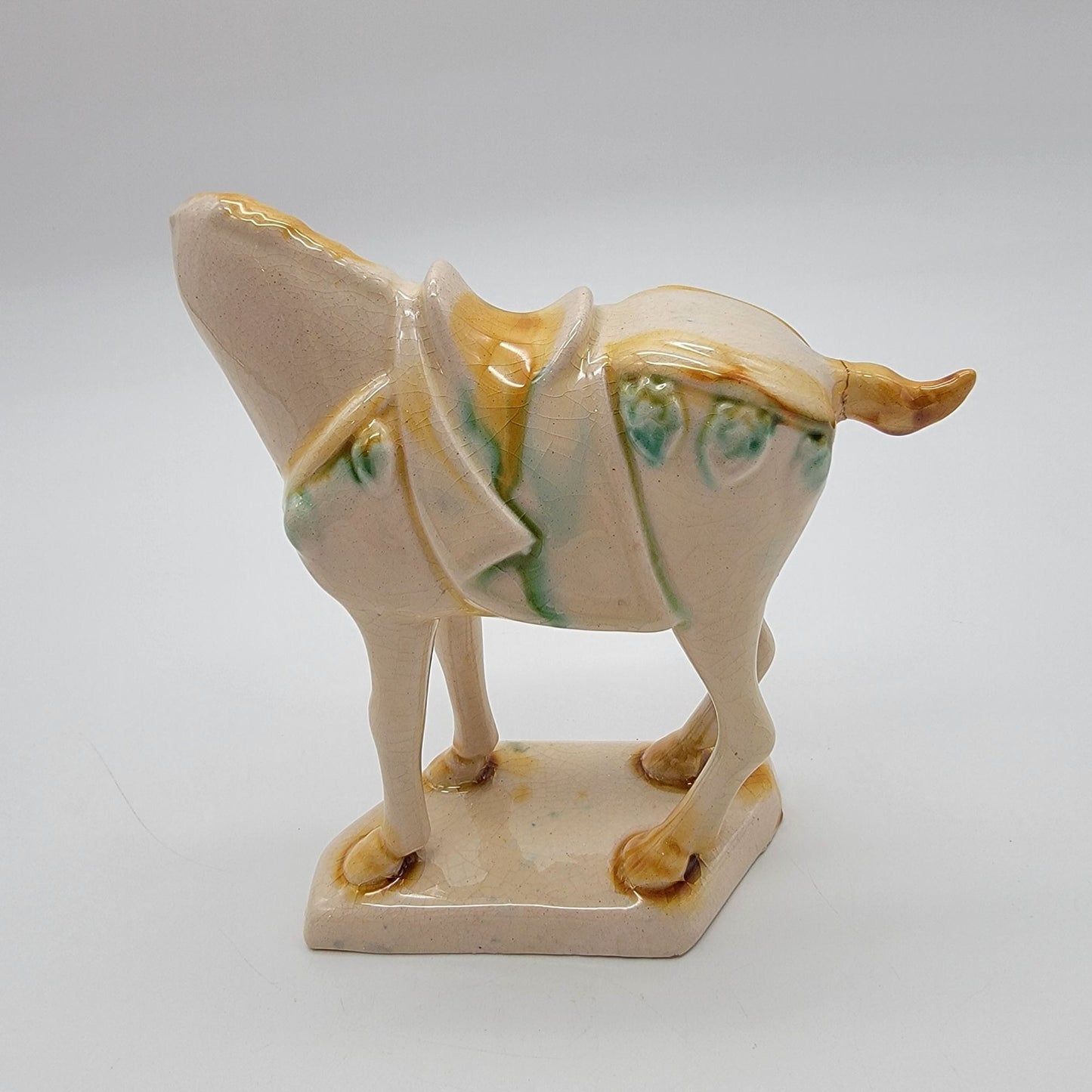 Vintage Tang Dynasty Reproduction Sancai Glazed War Horse Figurine  Repaired
