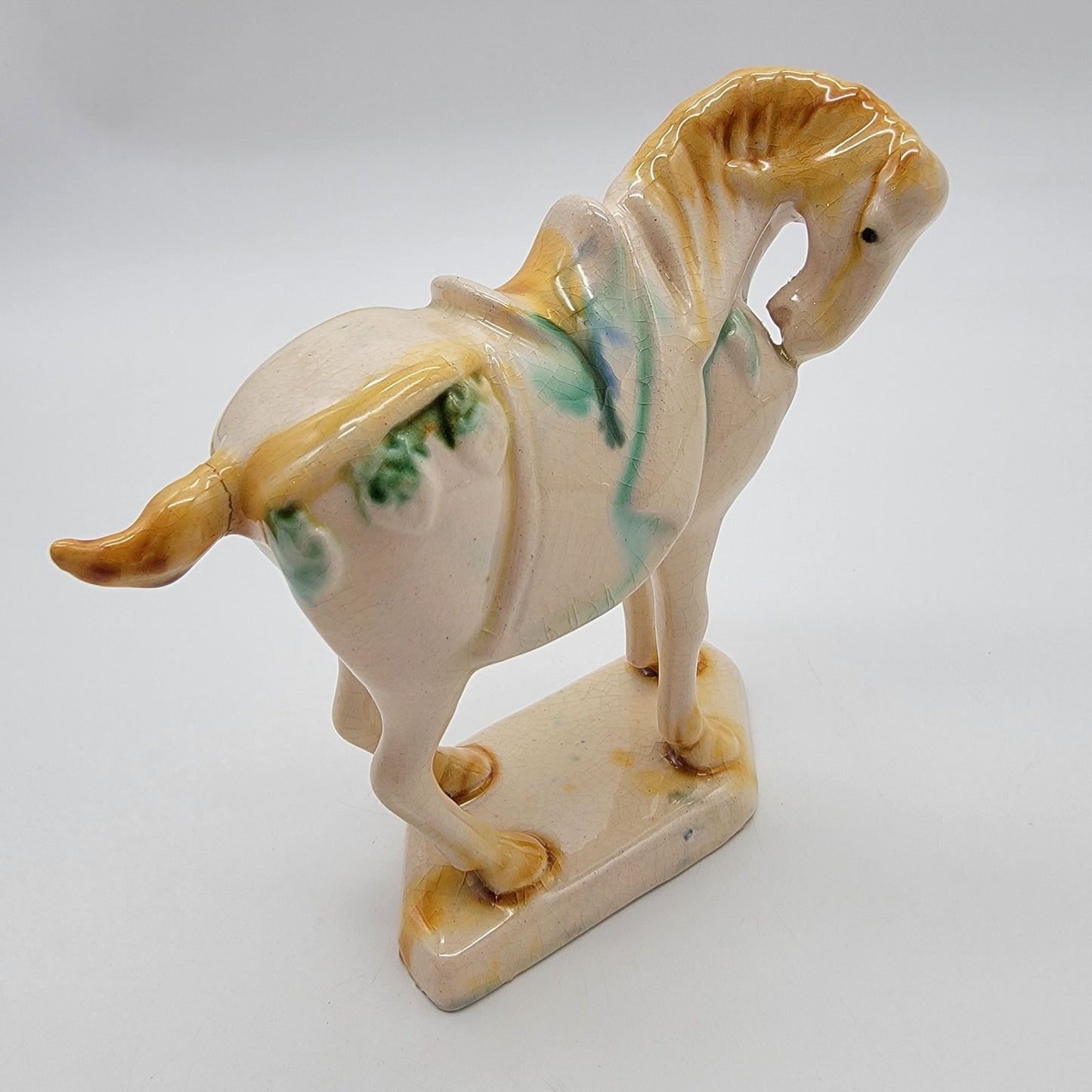 Vintage Tang Dynasty Reproduction Sancai Glazed War Horse Figurine  Repaired