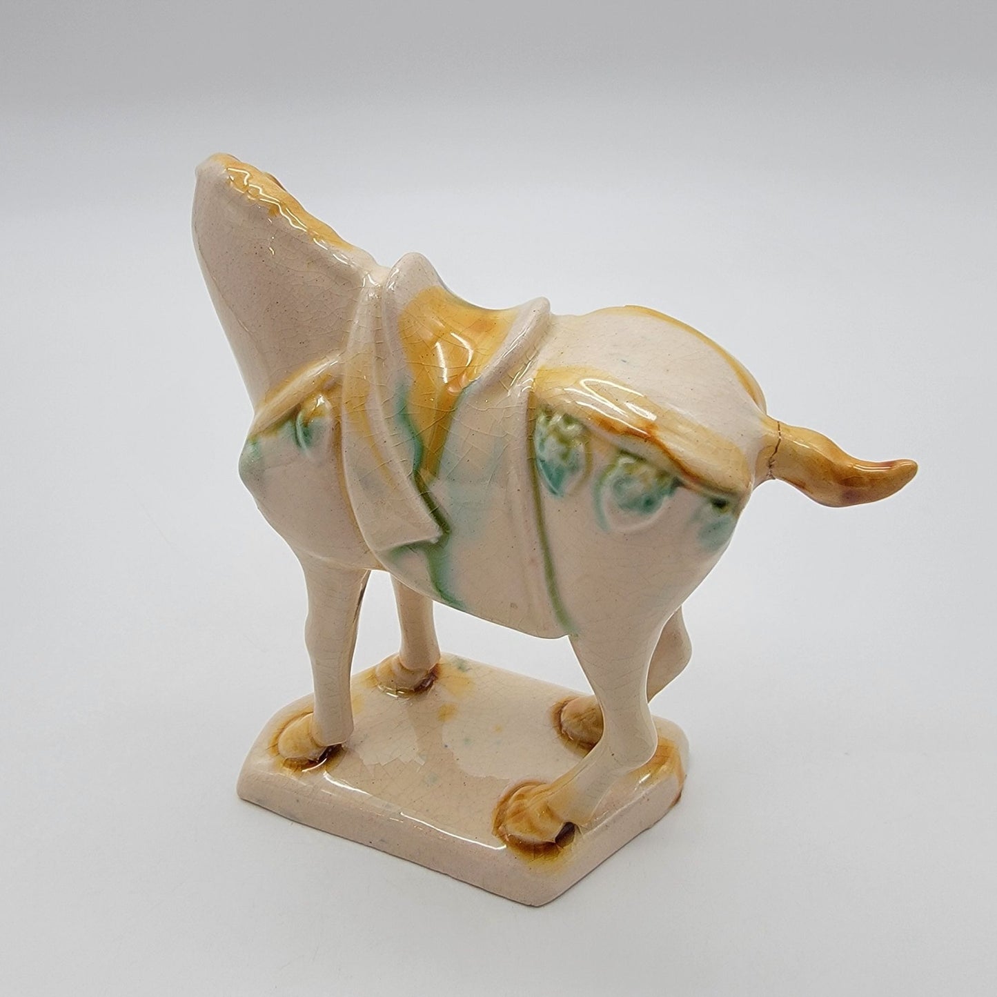 Vintage Tang Dynasty Reproduction Sancai Glazed War Horse Figurine  Repaired