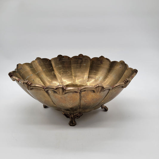 Hollywood Regency Solid Brass Footed Bowl