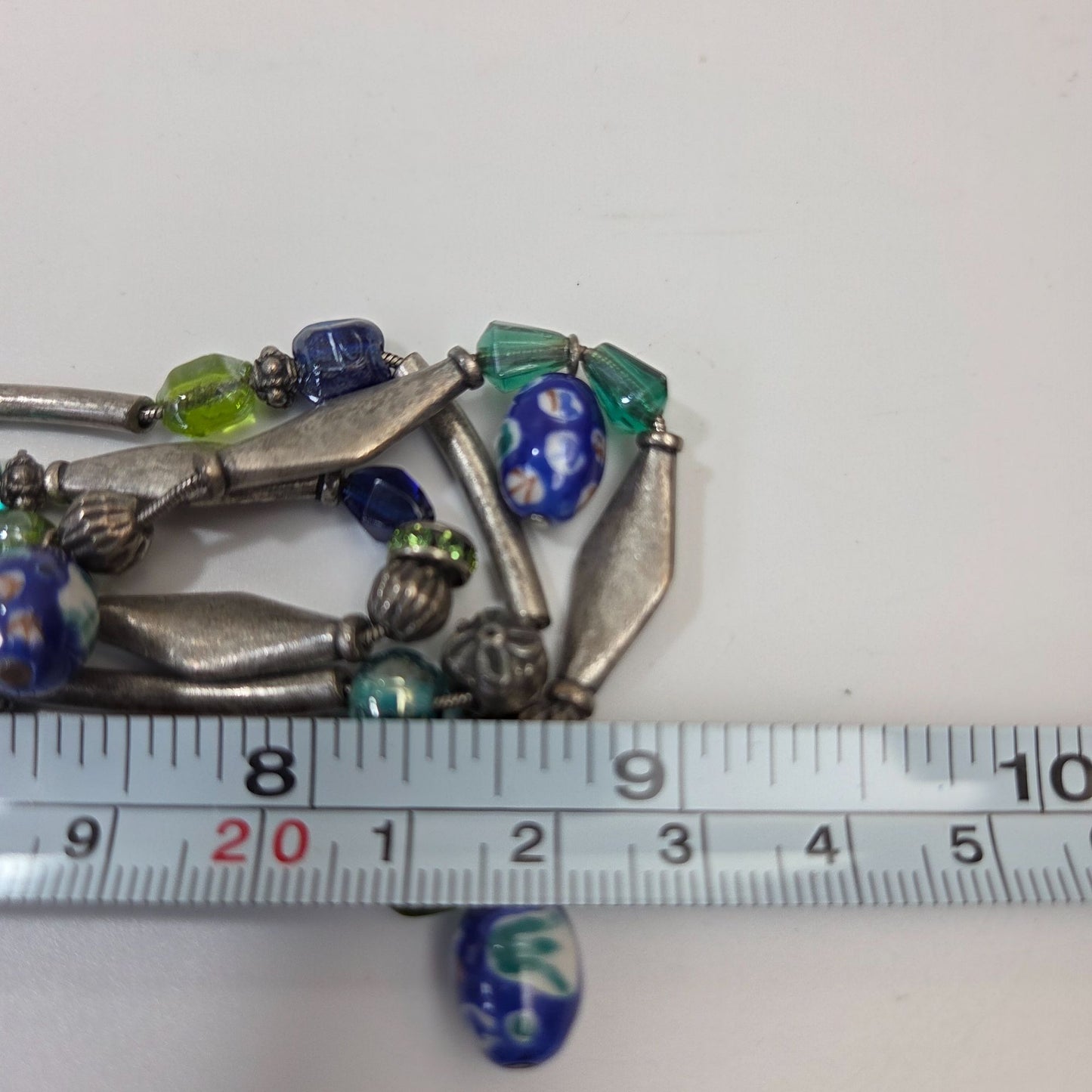 Vintage Chicos Silver Multistrand Art Glass Necklace Blue & Green