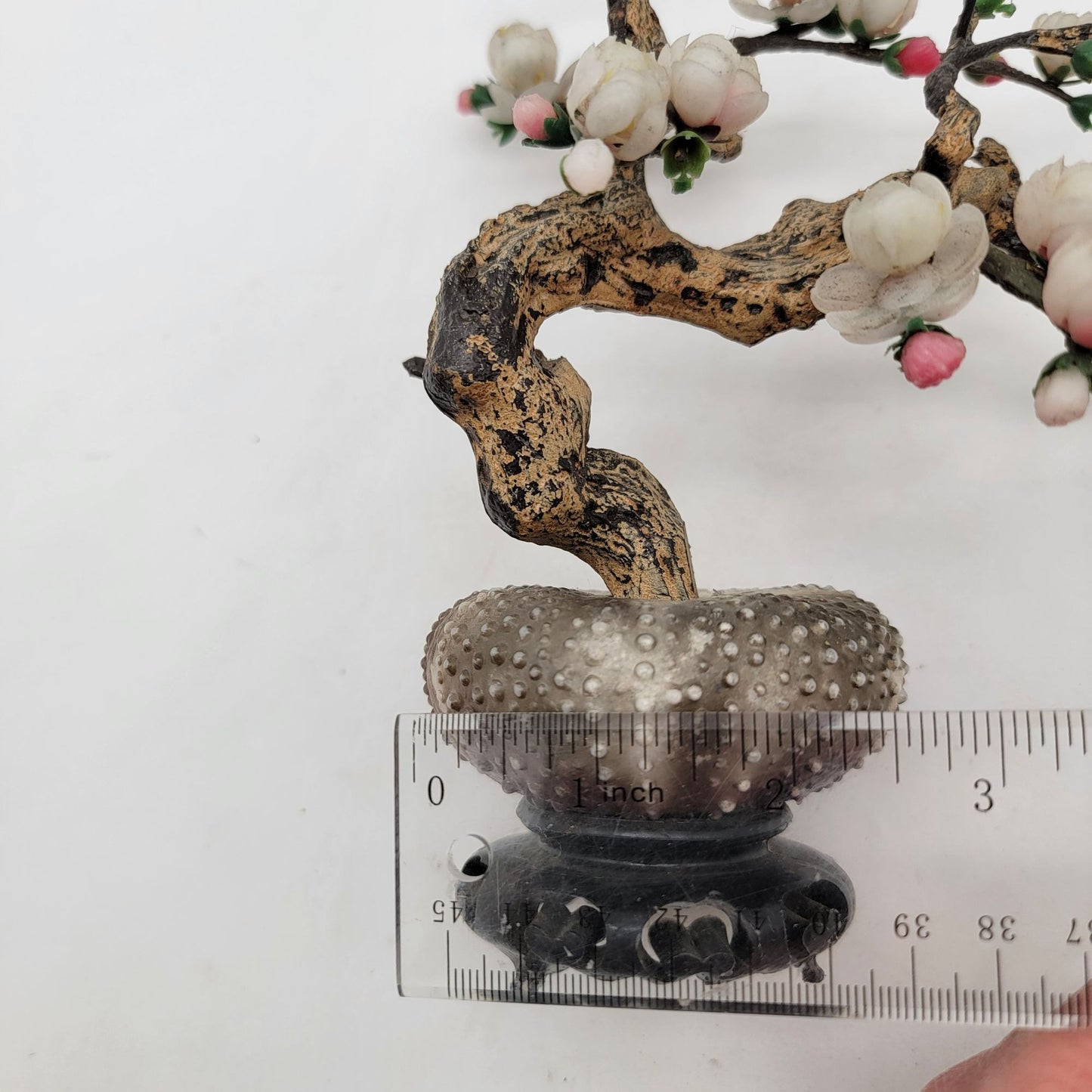 Vintage Jade Glass Sakura Cherry Blossom Flower Arrangement With Sea Urchin Pot