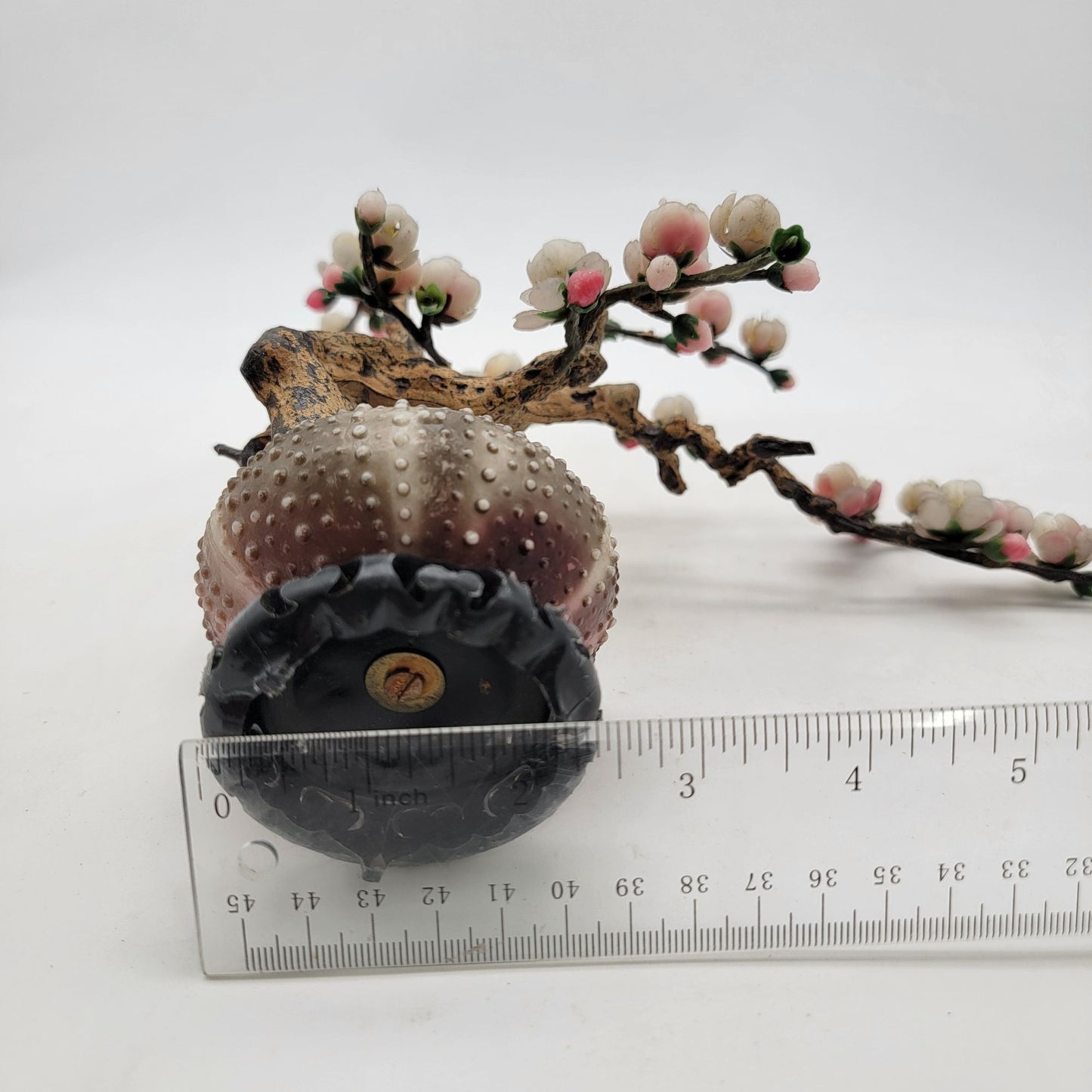 Vintage Jade Glass Sakura Cherry Blossom Flower Arrangement With Sea Urchin Pot