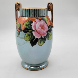 Vintage Art Deco Noritake Japanese Lusterware Rose Vase Double Handled