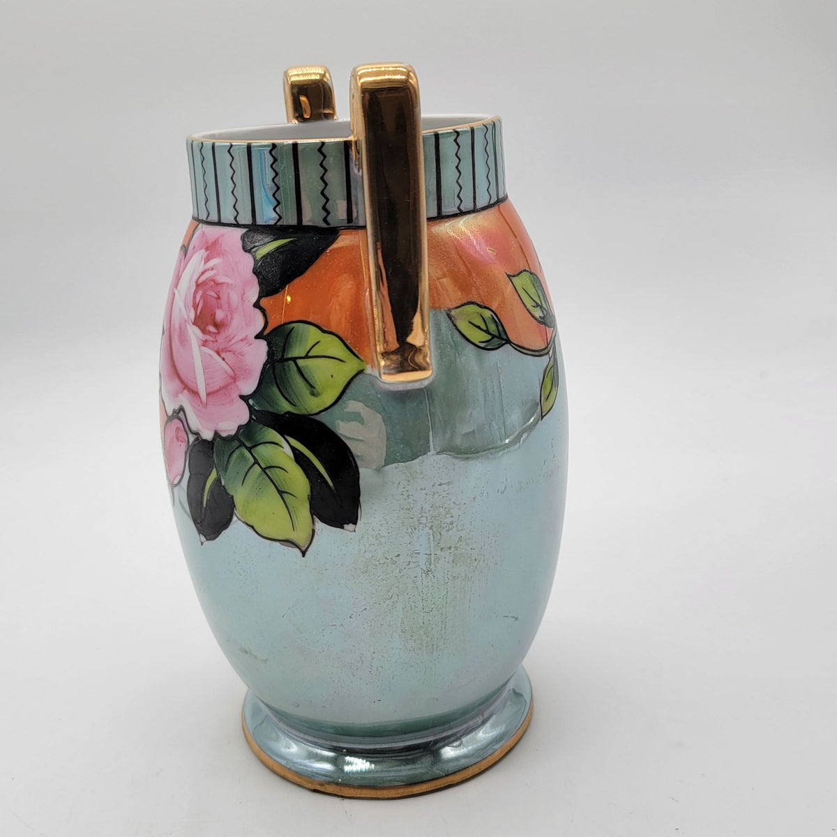 Vintage Art Deco Noritake Japanese Lusterware Rose Vase Double Handled