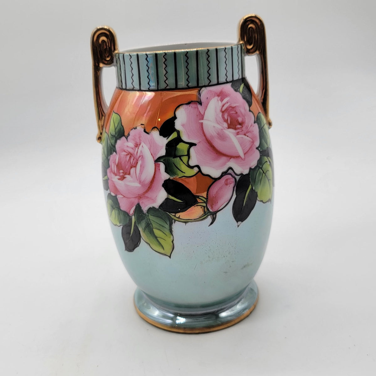 Vintage Art Deco Noritake Japanese Lusterware Rose Vase Double Handled