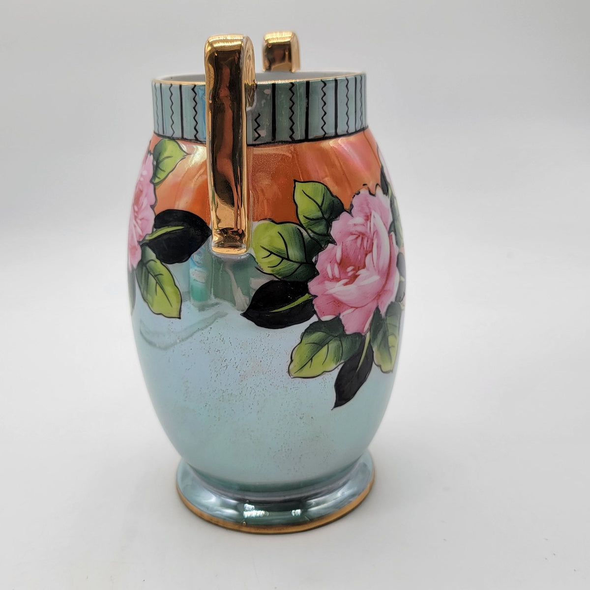 Vintage Art Deco Noritake Japanese Lusterware Rose Vase Double Handled