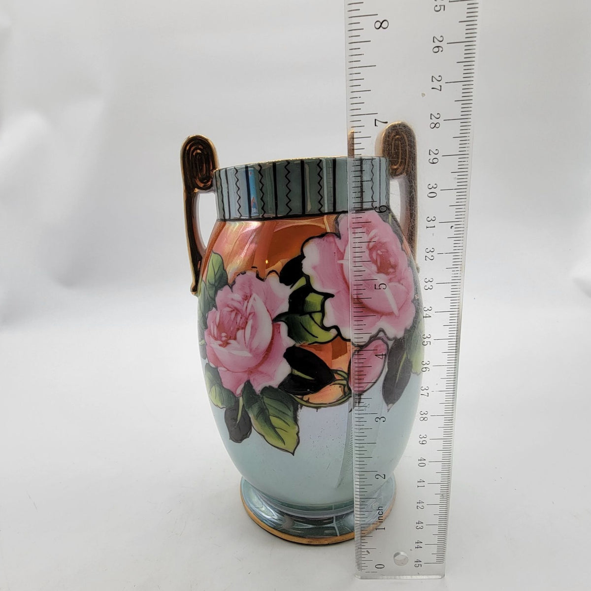 Vintage Art Deco Noritake Japanese Lusterware Rose Vase Double Handled