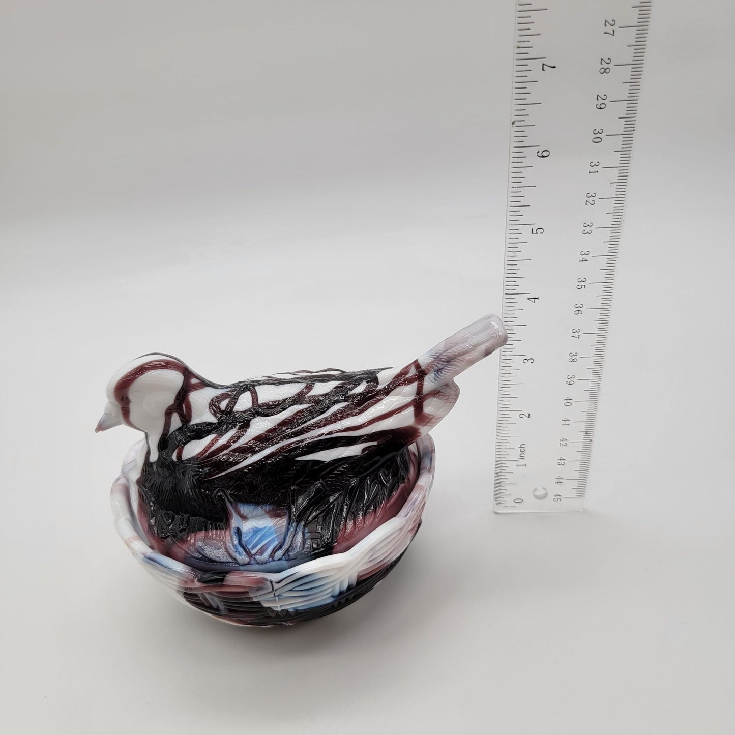 Vintage Heisey By Imperial Amethyst Purple Swirl Slag Glass Bird On Nest Candy Dish
