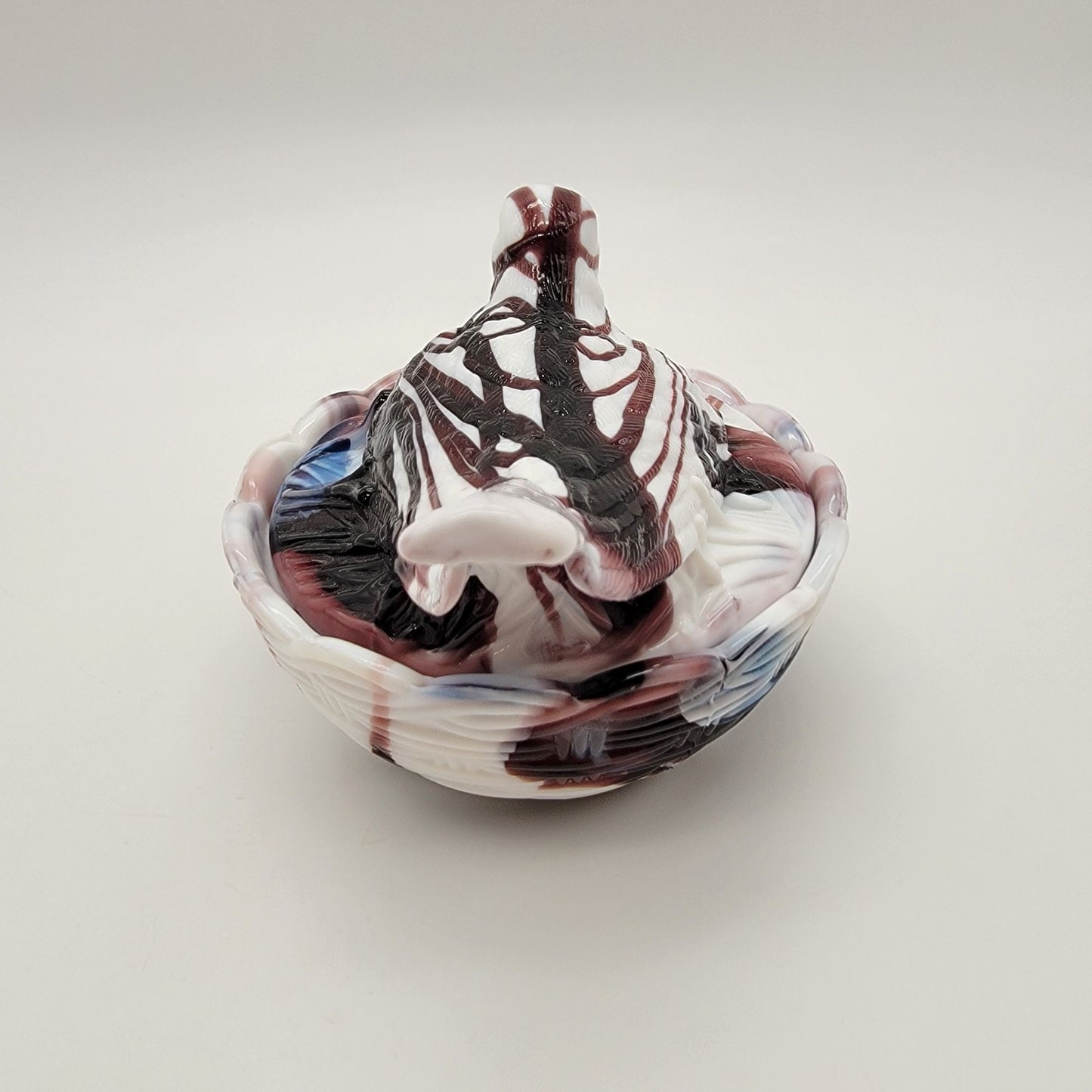 Vintage Heisey By Imperial Amethyst Purple Swirl Slag Glass Bird On Nest Candy Dish