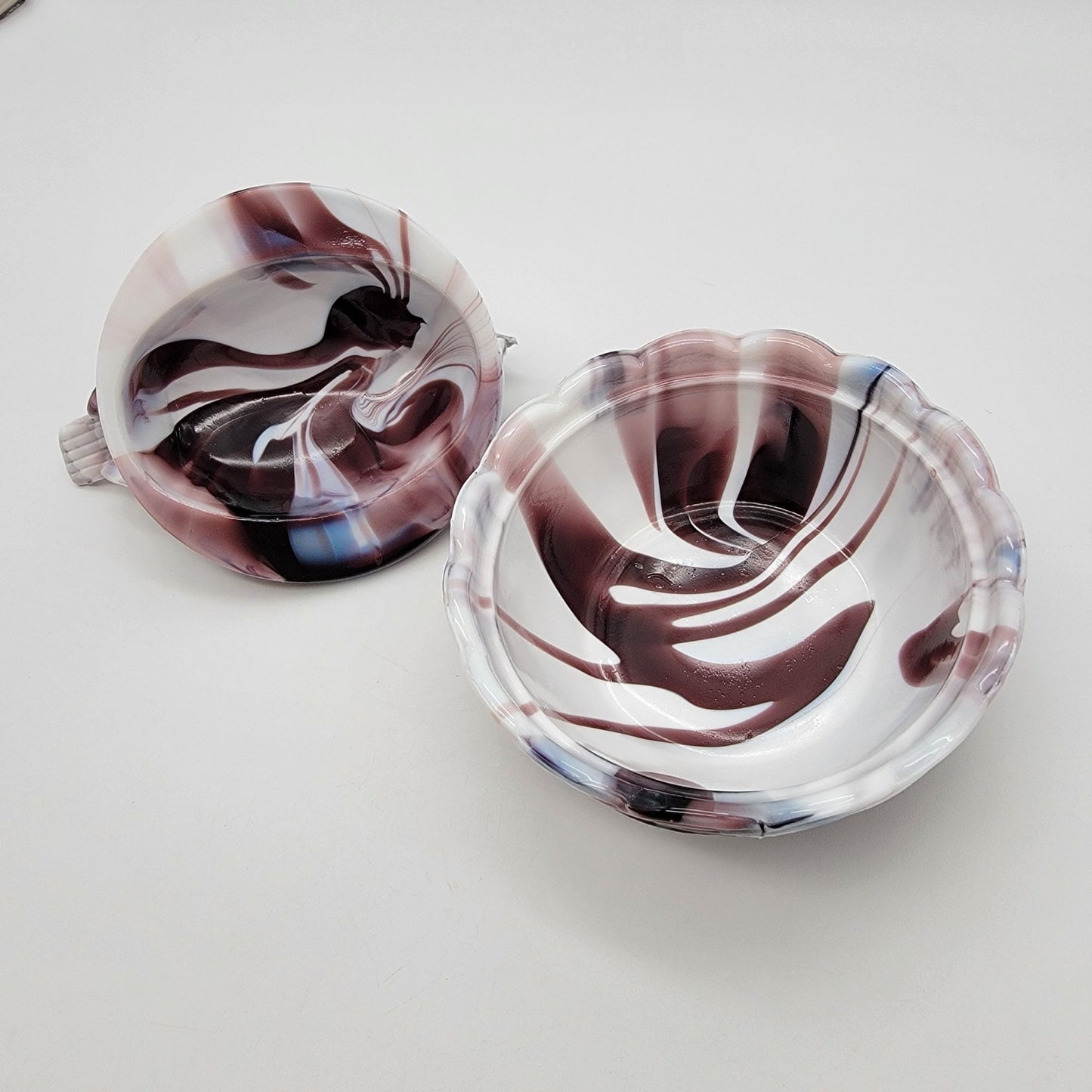 Vintage Heisey By Imperial Amethyst Purple Swirl Slag Glass Bird On Nest Candy Dish