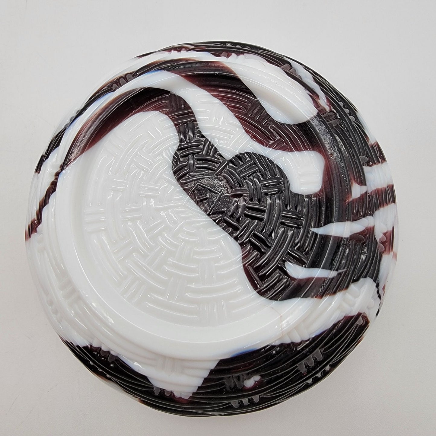 Vintage Heisey By Imperial Amethyst Purple Swirl Slag Glass Bird On Nest Candy Dish