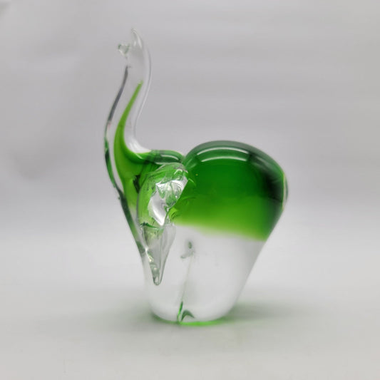 Blown Art Glass Elephant Sculpture Green Sommerso